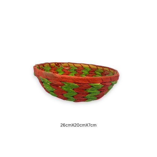 Red Green Oval Shape Bamboo Basket 27x21x8