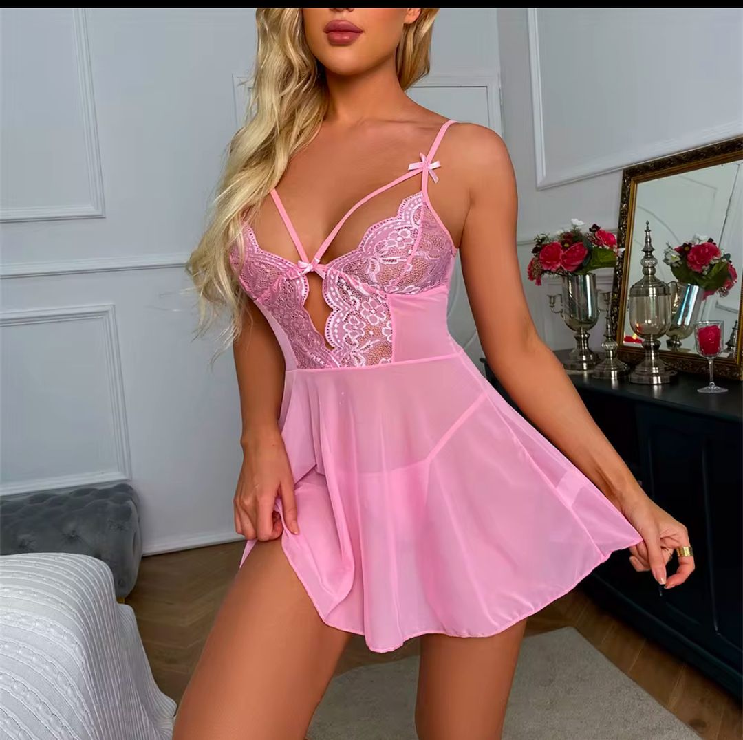 LACE NIGHT DRESS FRONT CROSS