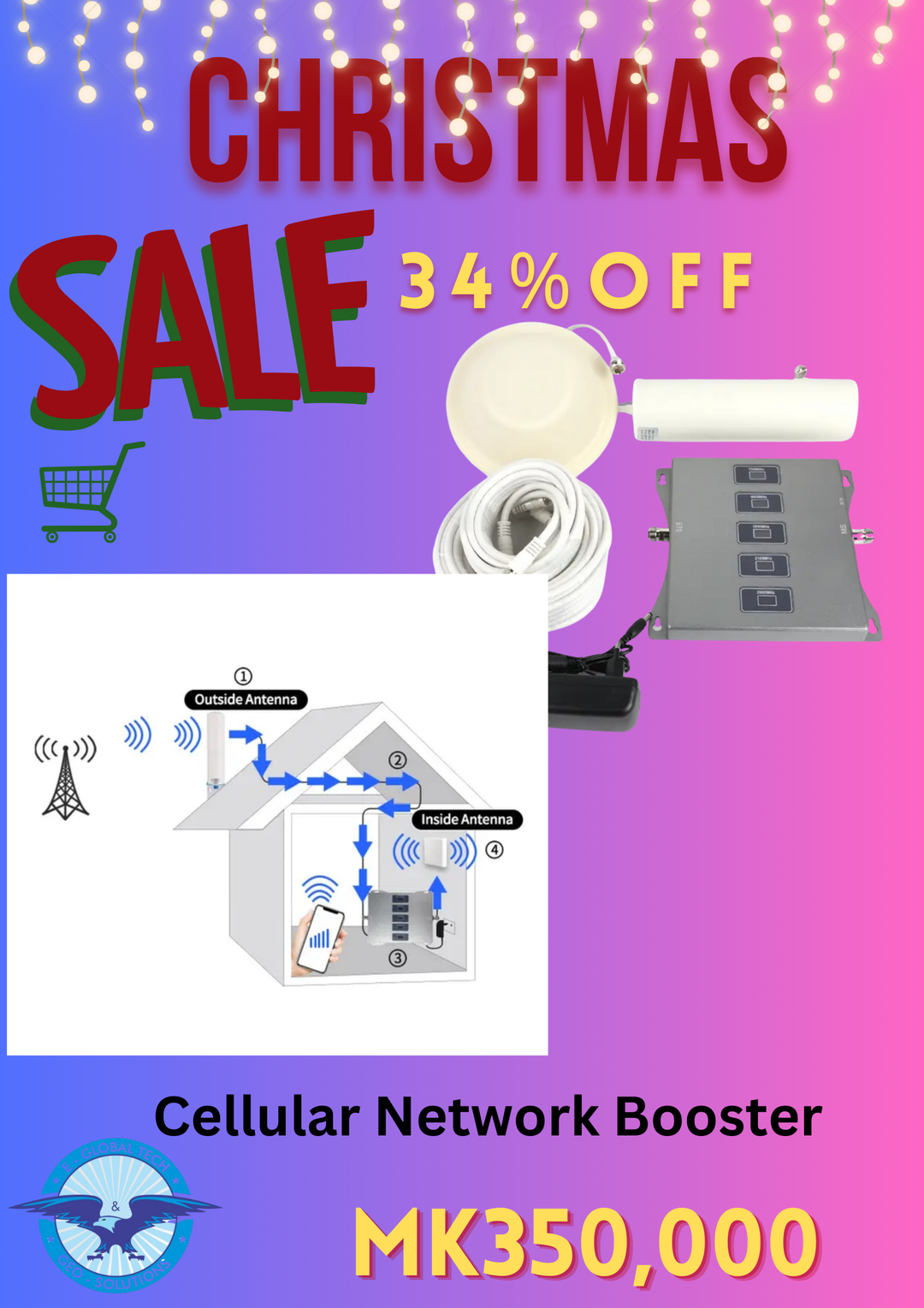 Universal Cellular Antenna Five Band Mobile Signal Booster GSM/2G/3G/4G