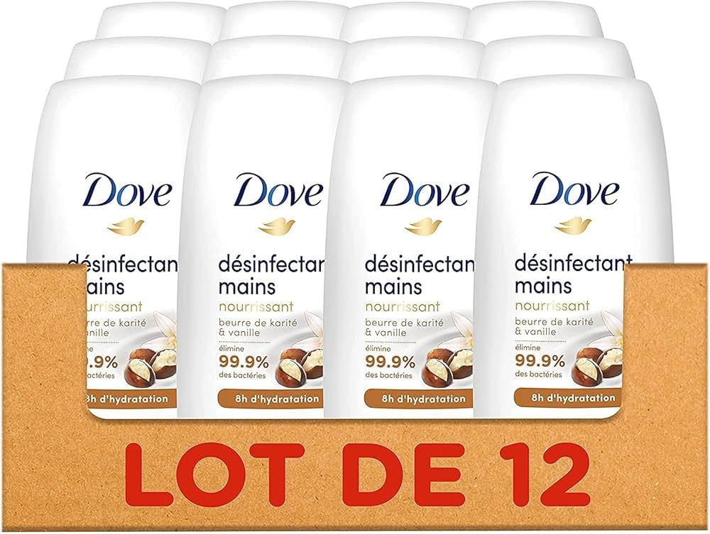 Dove Désinfectant Mains X12, Gel Crème, Nourissant Beurre de Karité et Vanille, Elimine 99,9% des Bactéries - (Lot de 12x50ml)