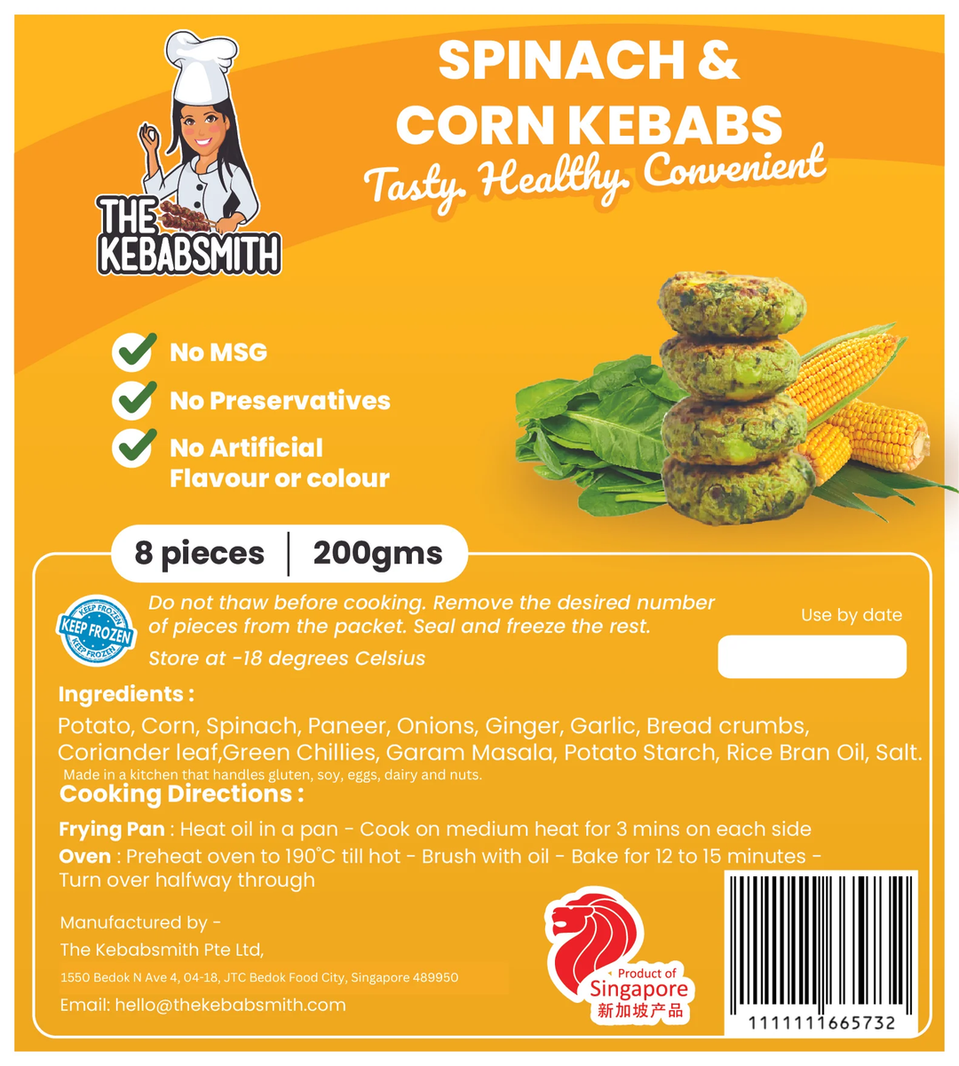 Kebabsmith Spinach & corn Kebab 300g