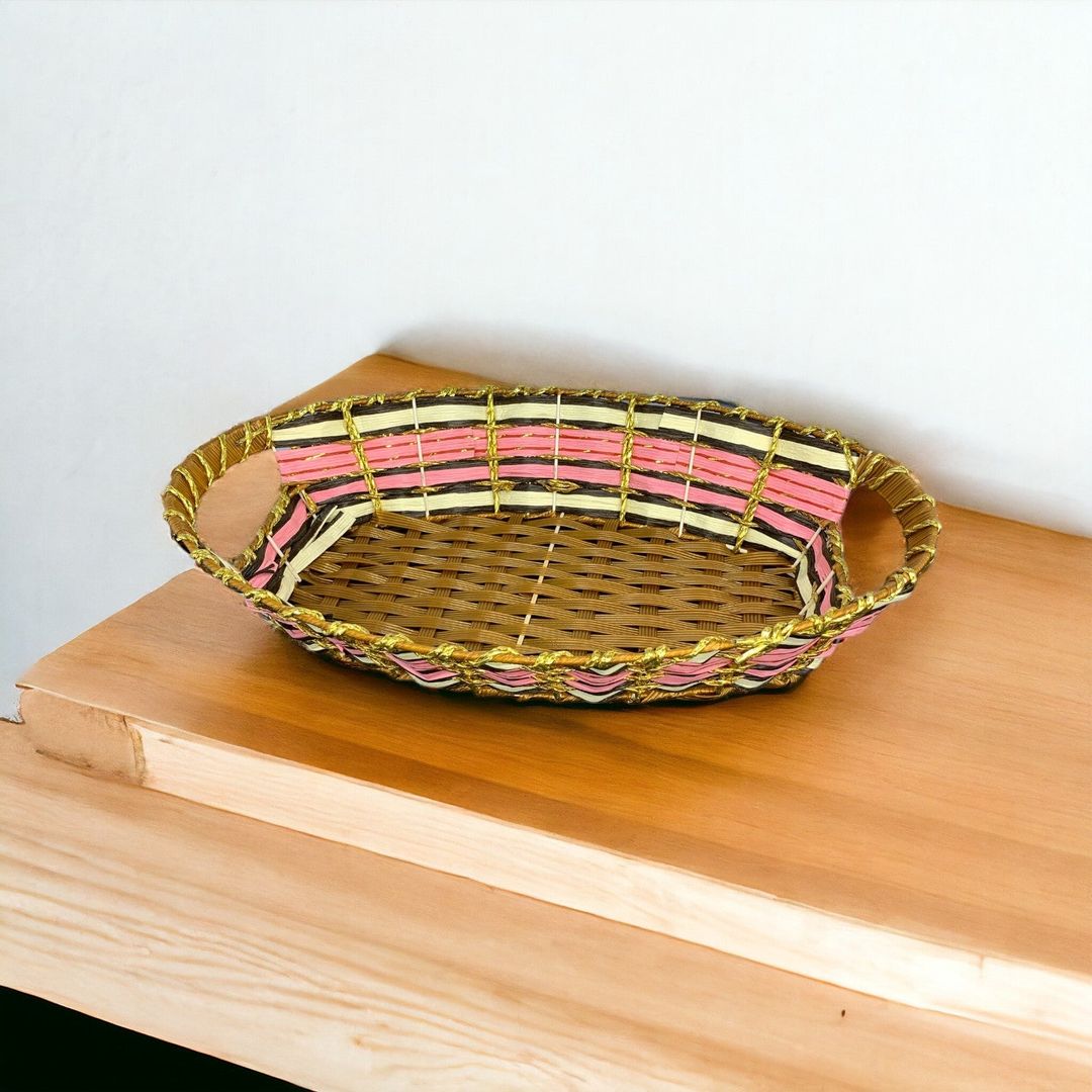 Oval Rattan Pink Basket 33x18x10