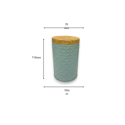 Blue Cylindrical Metal Box with Wooden Print Lid 100g