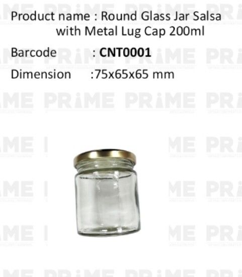 Round Glass Jar Salsa with Metal Lug Cap/Golden / 200ml