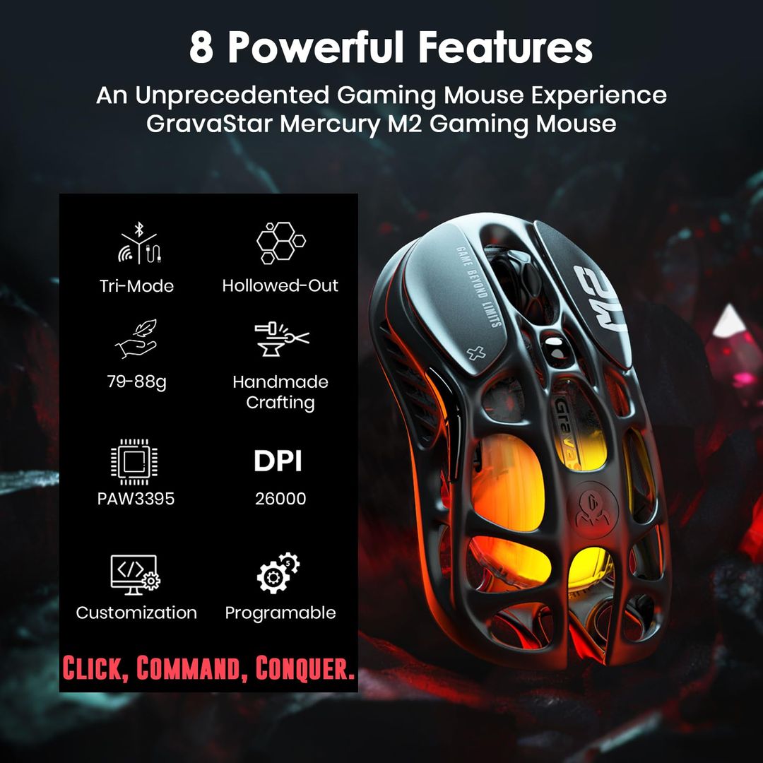 Gravastar MZ MI Mouse Tri Mode Magnesium Alloy Mouse Paw3395 Gamer Bluetooth Wireless E-Sports