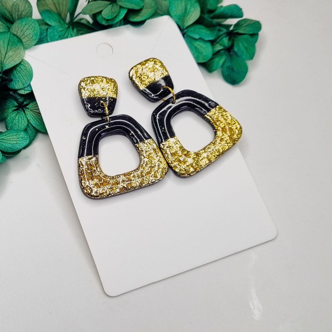 Black & Gold square stud duo dangle