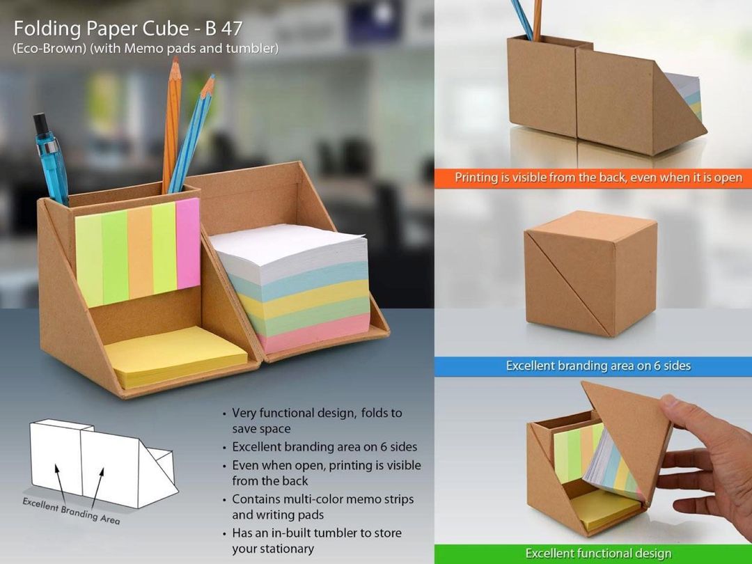 Folding paper cube (with memo pad and tumbler)