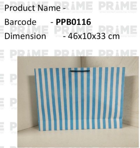 Bag Paper Stripes 13X18 in White Blue