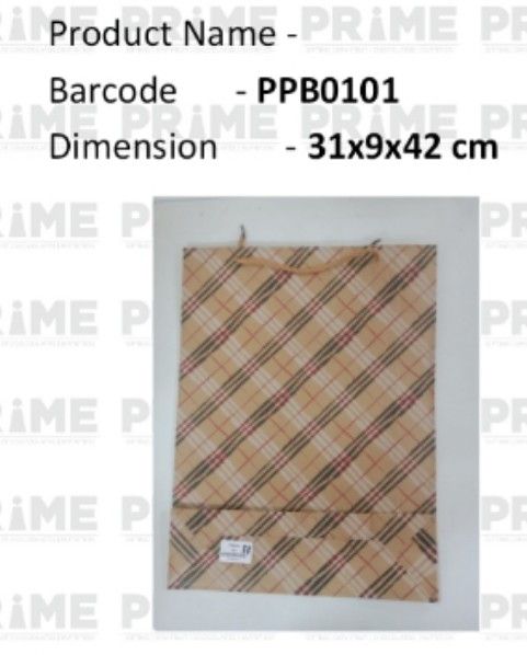 Bag Paper Kraft Printed	12X17 in Brown Checks