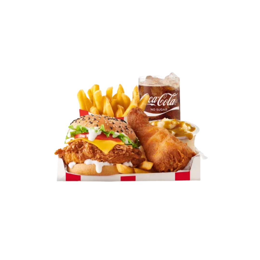 Large Fully Loaded Box Meal With Colonel Burger And No-Sugar Soda Fountain