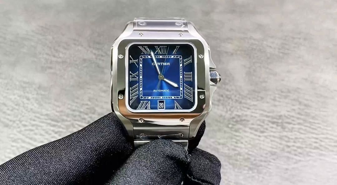 Cartier Santos Blue Dial Blue and Silver