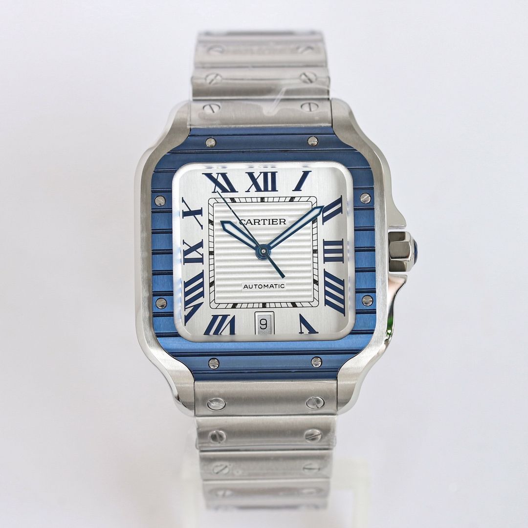 Cartier Santos White Dial with Blue Accents