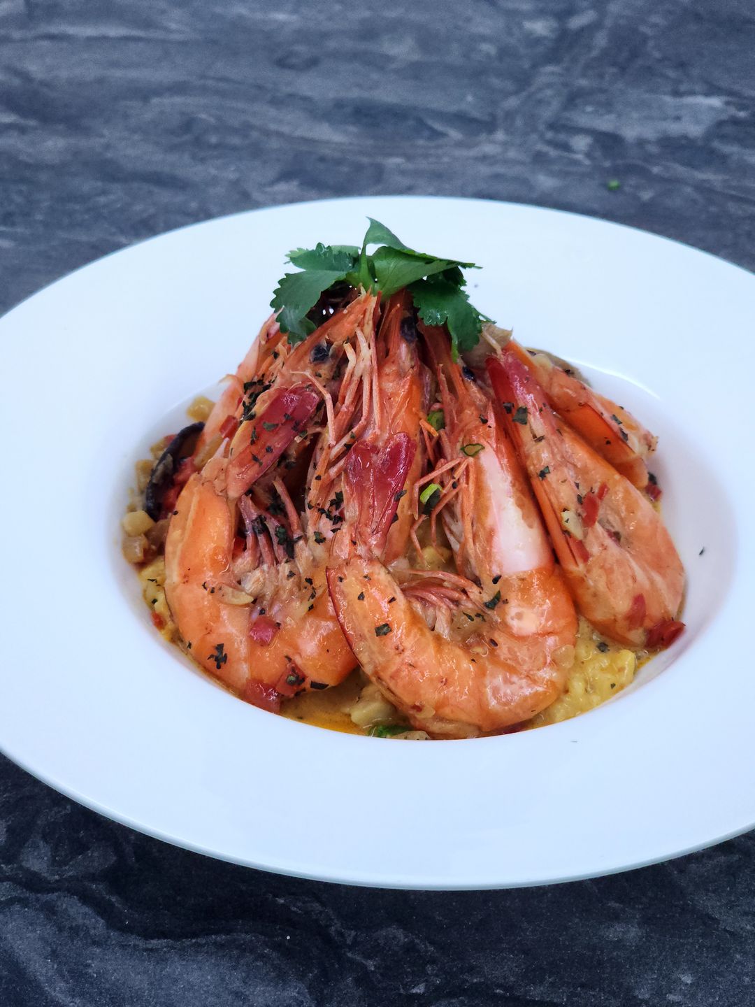 Laksa Risotto with Tiger Prawns au Beurre 