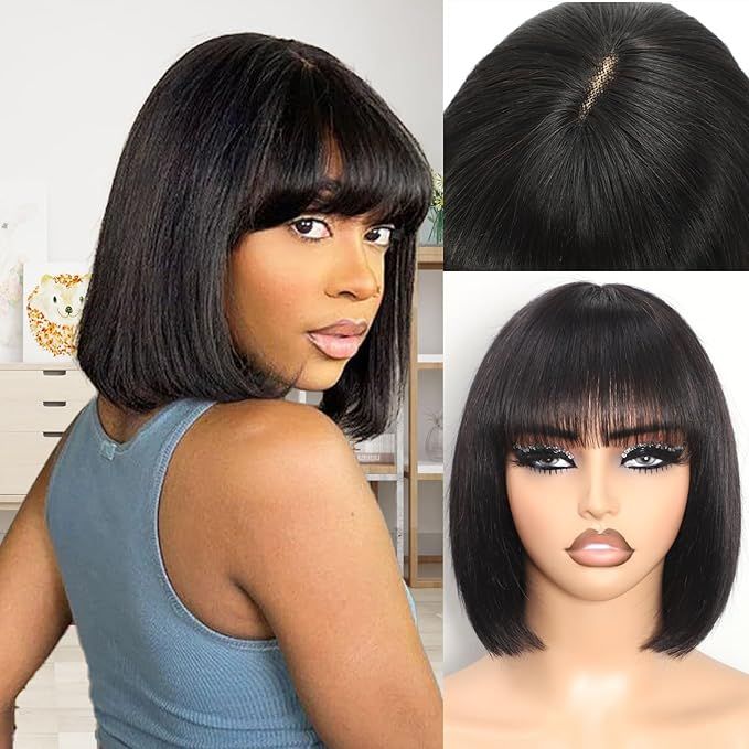 10" 2x1 Glueless Middle Part Bob With Bang Human Hair