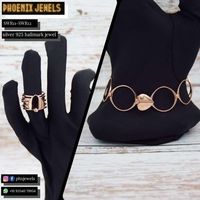 Silver rose gold bracelet ring for women