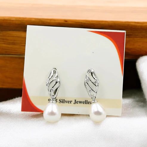 925 Silver Leaf Pearl Studs for Women