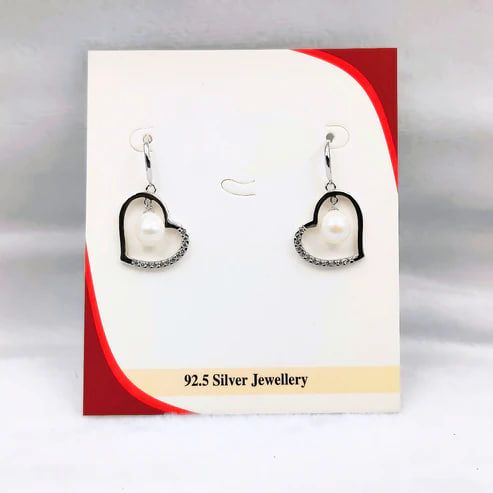 925 Silver Heart Pearl Earrings for Women