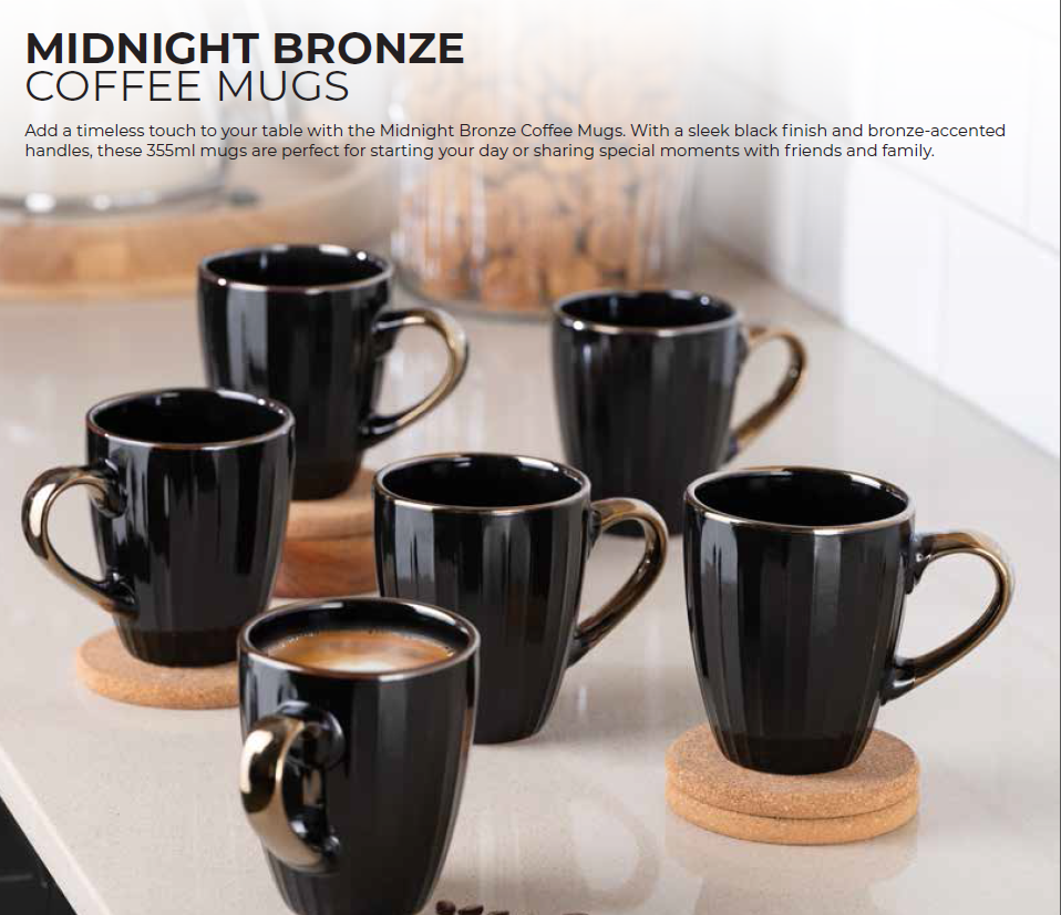 (6) Midnight Bronze Coffee Mug - 355ml (New)