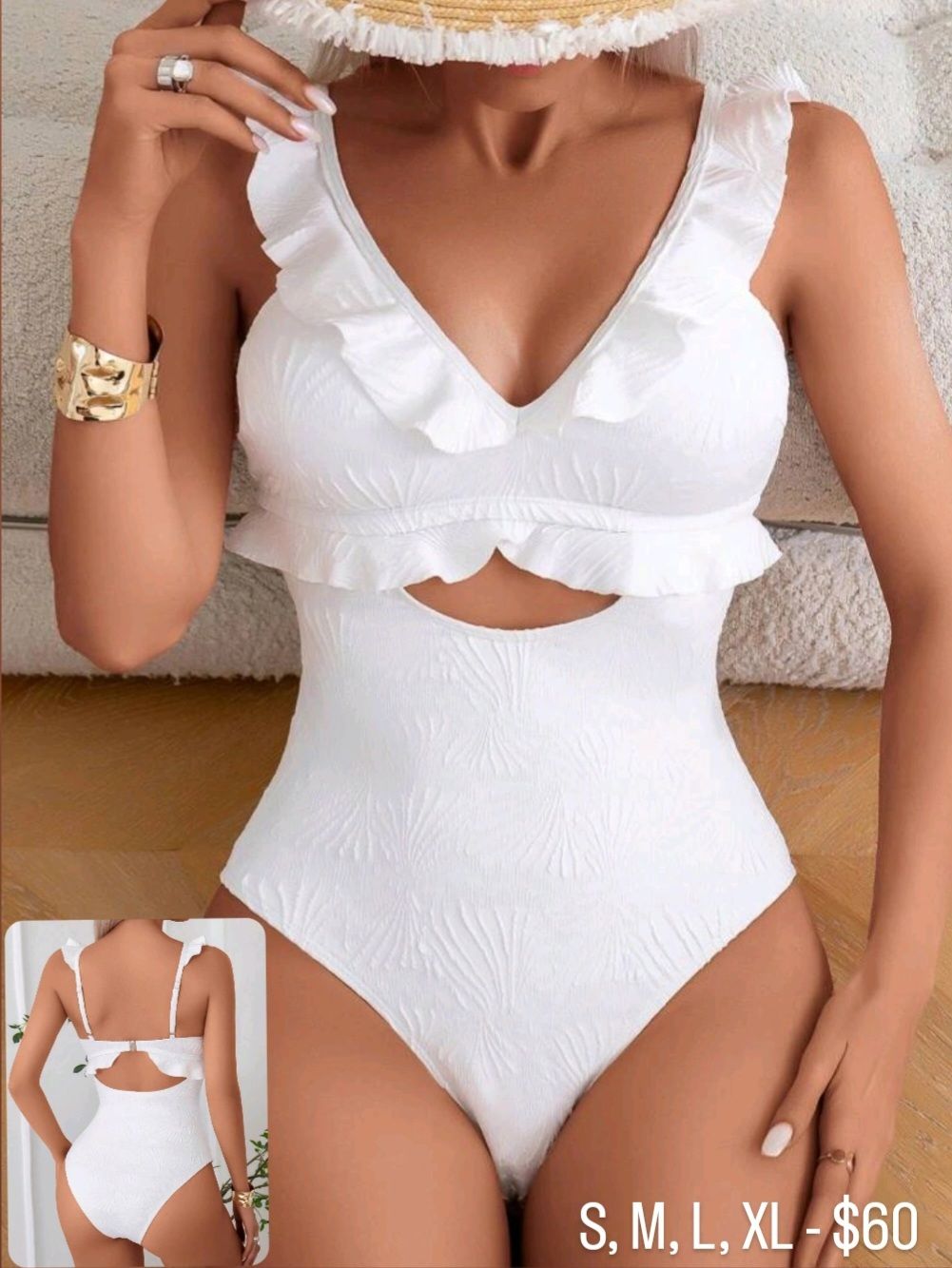 WHITE RUFFLE ONE PIECE SWIMSUIT