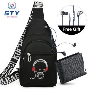 Men chest luminous bag + wallet + earphones 