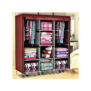 3 Column cloth frame wardrobe Maroon