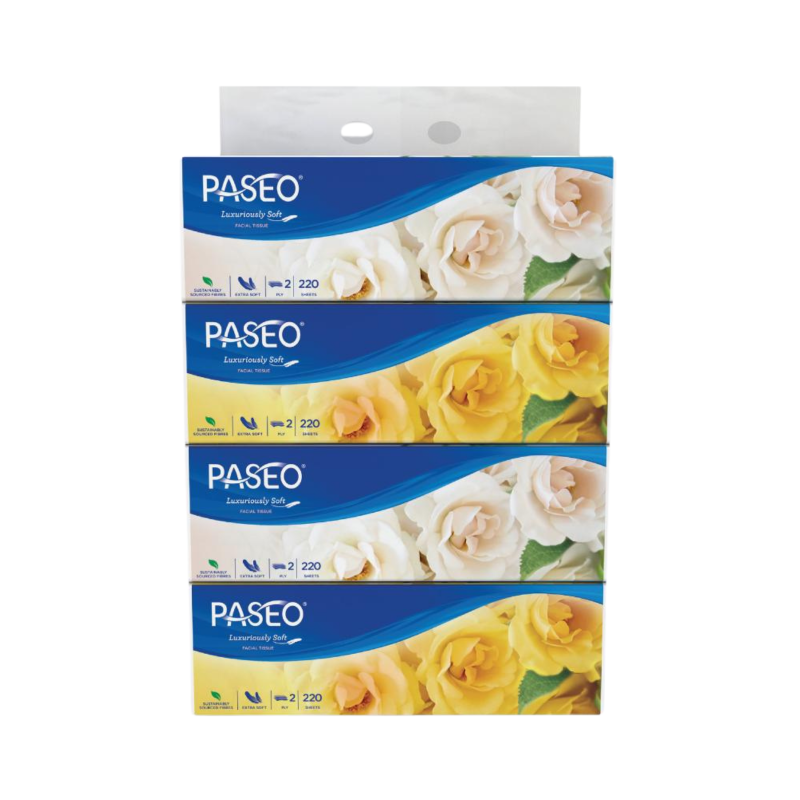 Paseo Elegant Facial Soft Pack Tissue - 2 Ply (200 Sheets x 4 packs)