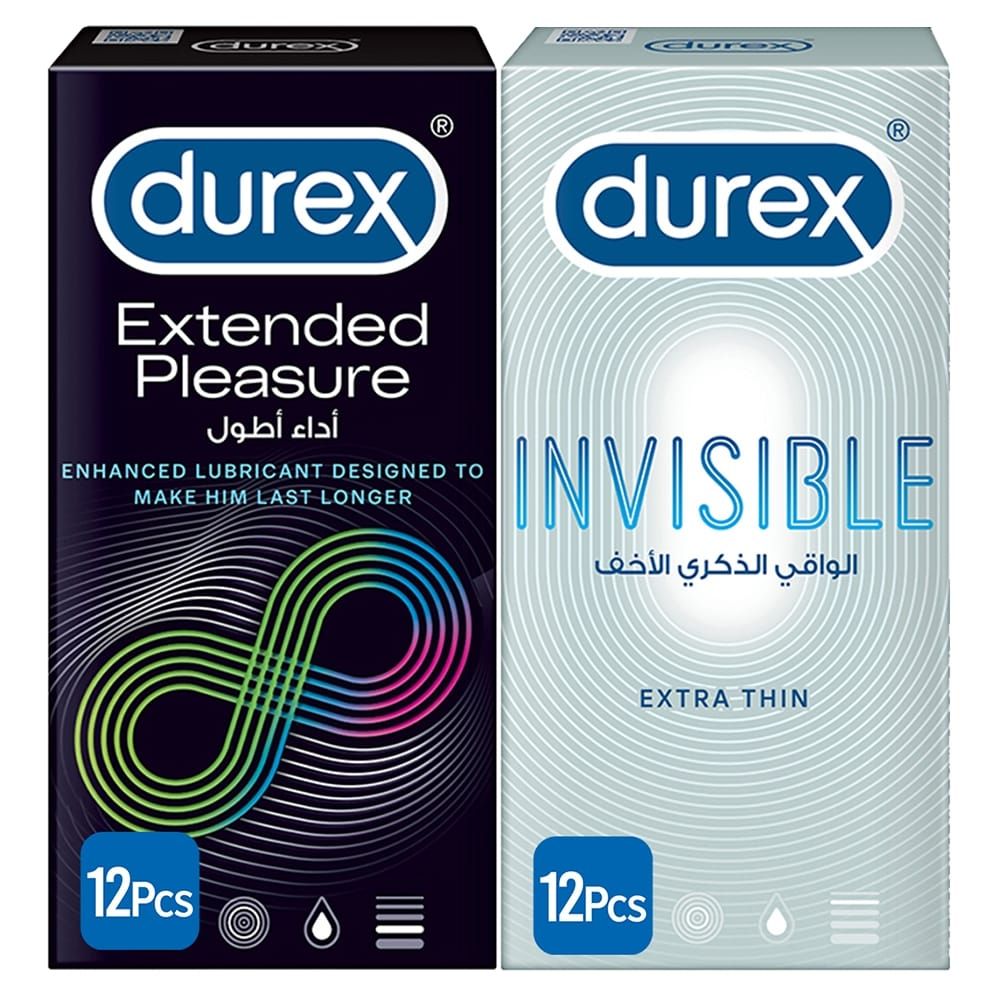 Durex Condoms Fun Bundle - Extended Pleasure 12 Pcs + Invisible 12 Pcs