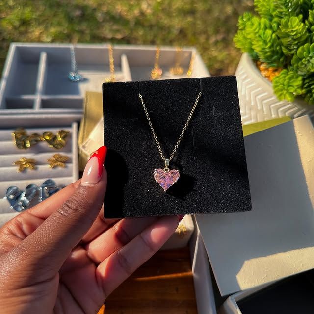 Pink Heart Necklace 18K