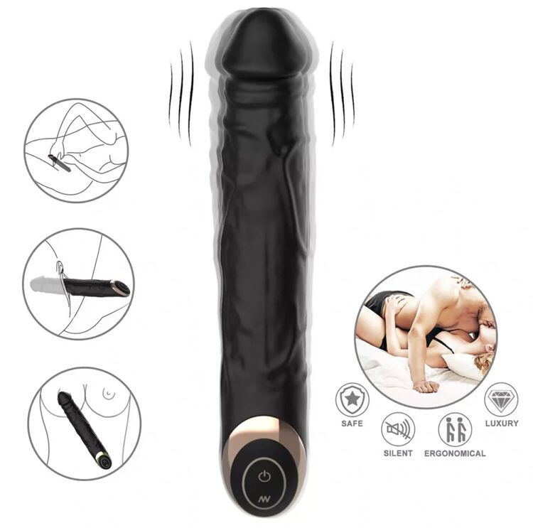 Black 10 Speed Vibrating Dildo