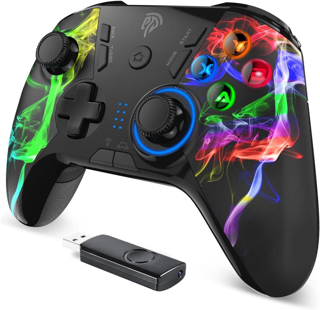 PC Wireless Controller, EasySMX Gaming Controller for Computer,Laptop,PS3,Android TV Box, Nintendo Switch and Tesla with Turbo, Dual Vibration and 4 Programmable Keys, Battery Up to 14 Hours