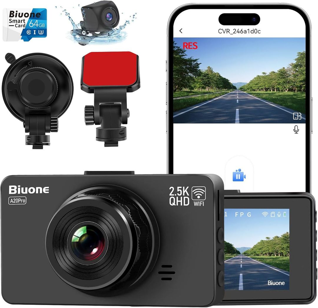 Dash Cam Front and Rear Camera, WiFi Dash Camera for Cars with 64G Card