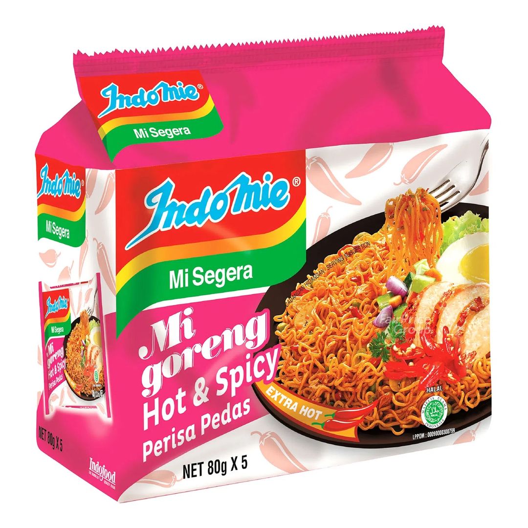 Indomie Mi Goreng Instant Noodles - Hot & Spicy (5 x 80g)