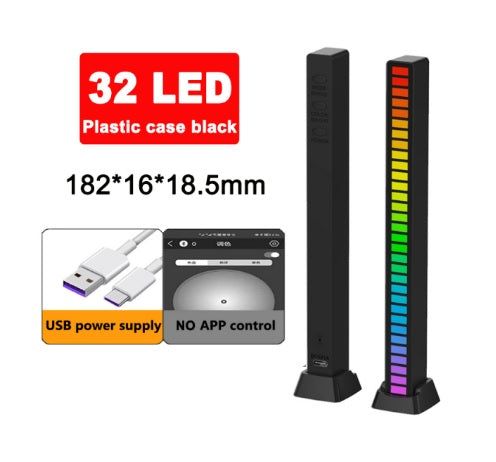 USB 32RGB LED Music Sound Controlled Voice Activated light Bar