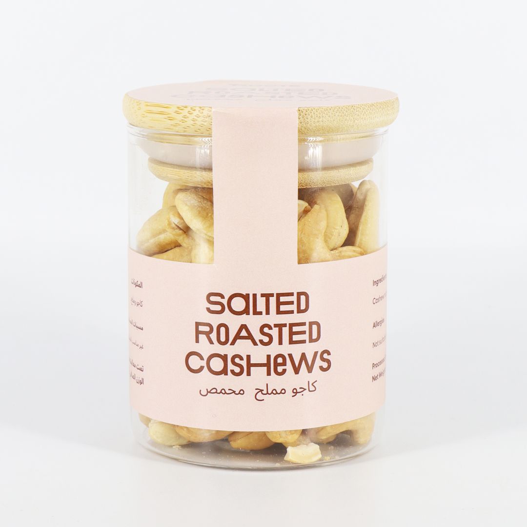 Roots Salted Roasted Cashews Glass Jar 100g