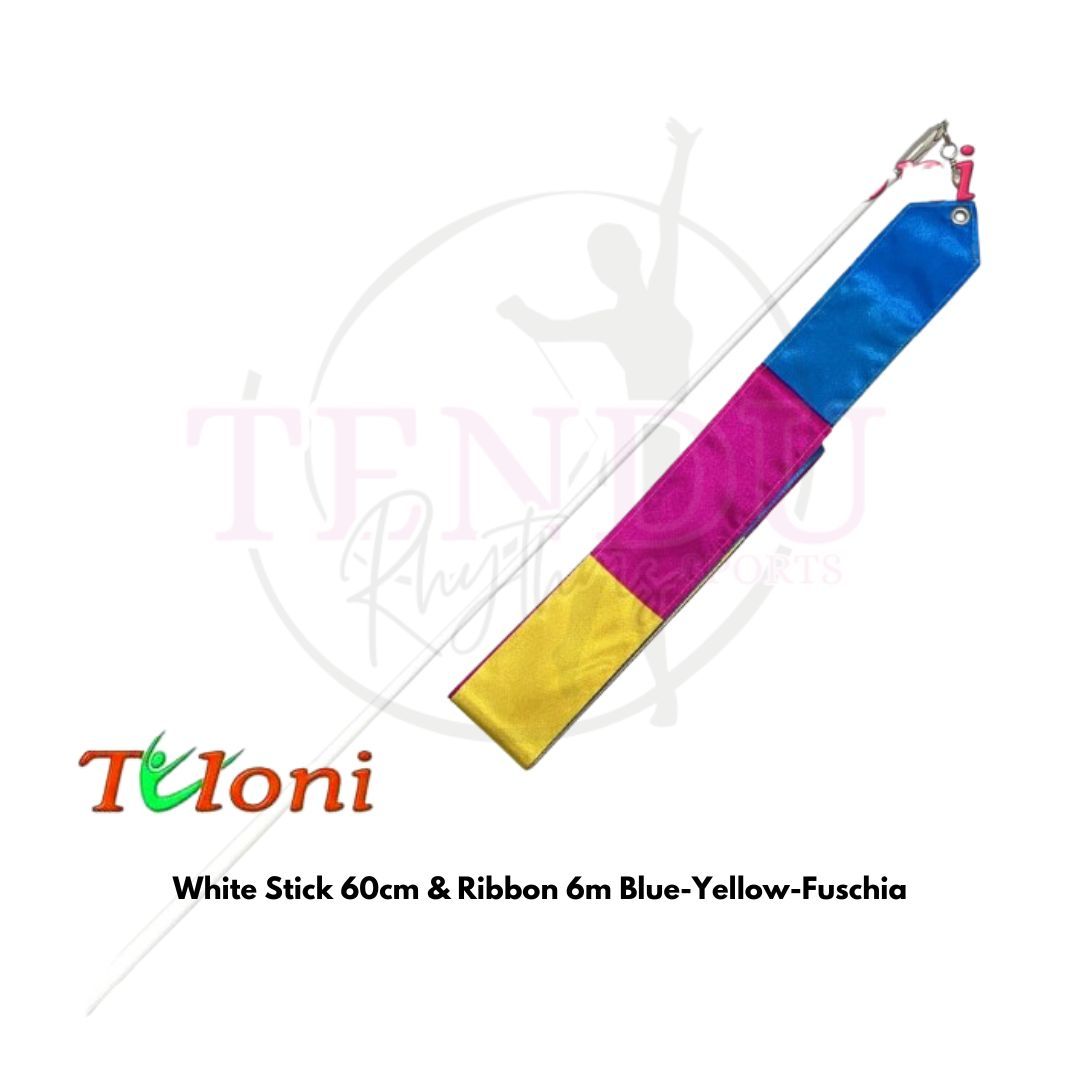 TULONI |   White Stick 60cm & Ribbon 6m Blue-Yellow-Fuschia incl. Grip  (RS-T6MW-BYF)