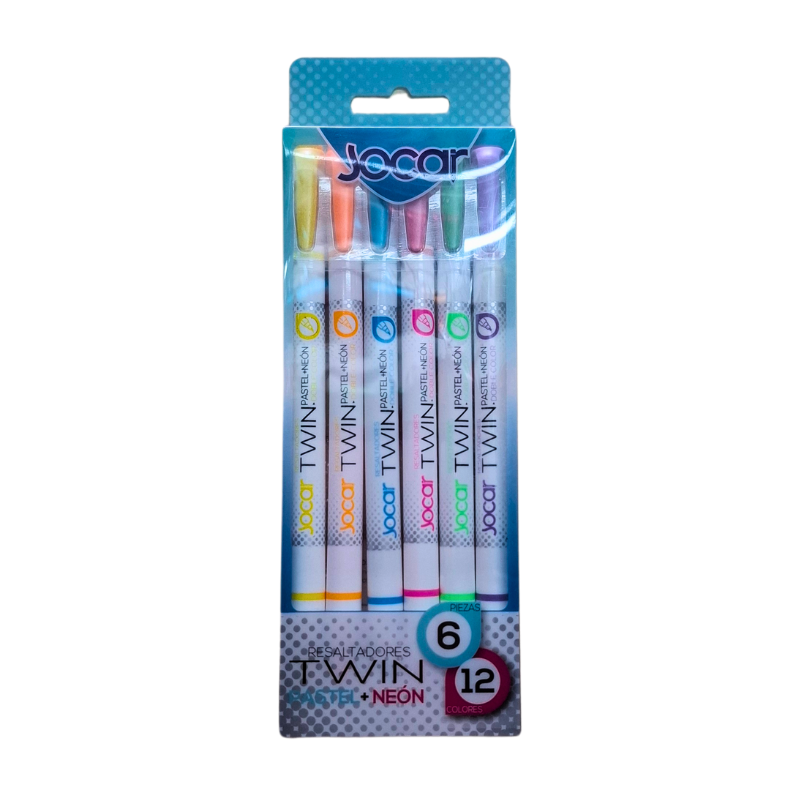 Marcatextos Jocar tonos pastel + neon doble punta  6=12pza.