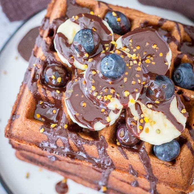 Chocolate Waffle Topped with Banana