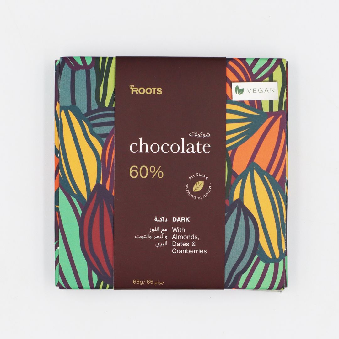 Roots Dark Chocolate 60% with Dried Fruit 65g