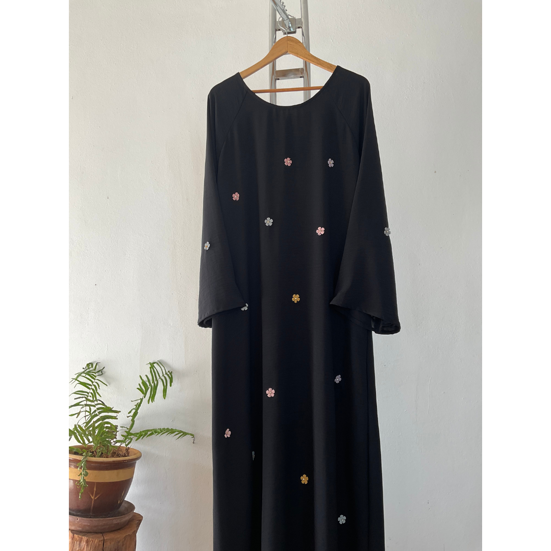 Fully Embroidered Appliquee Abaya in Black