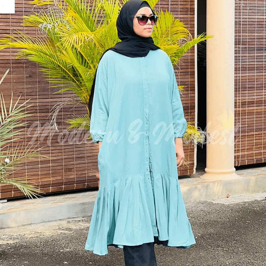  Midi Green Dress in Rayon with Elastic Sleeves 