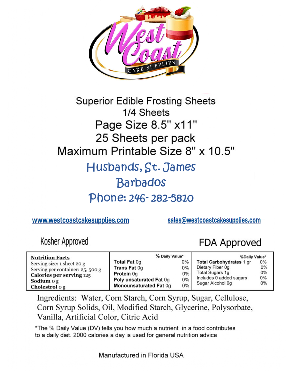 WEST COAST CAKE SUPPLIES SUPERIOR THIN FROSTING SHEETS 