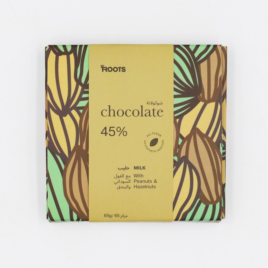 Roots Dark Milk Chocolate 45% with Peanuts & Hazelnuts 65g