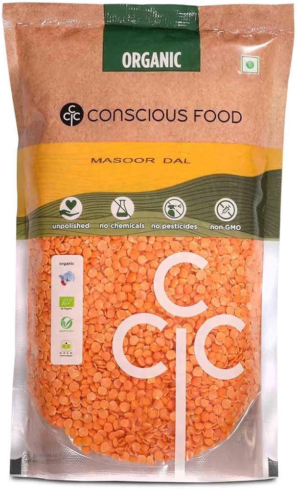 Conscious Food Organic Whole Red Lentil Whole Masoor 500g