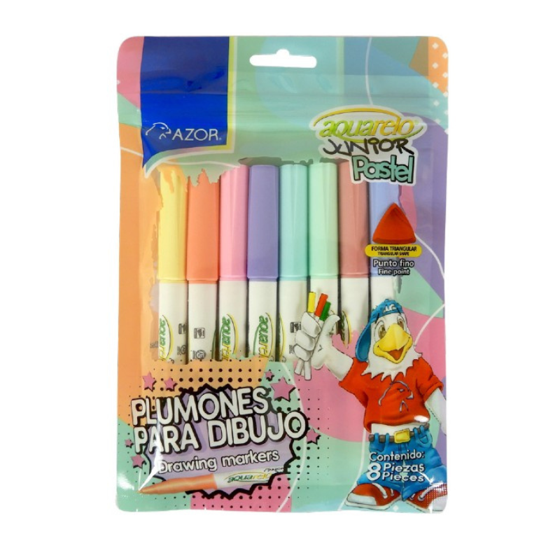 Plumones Acuarelo Junior Azor Tonos Pastel 8pza.