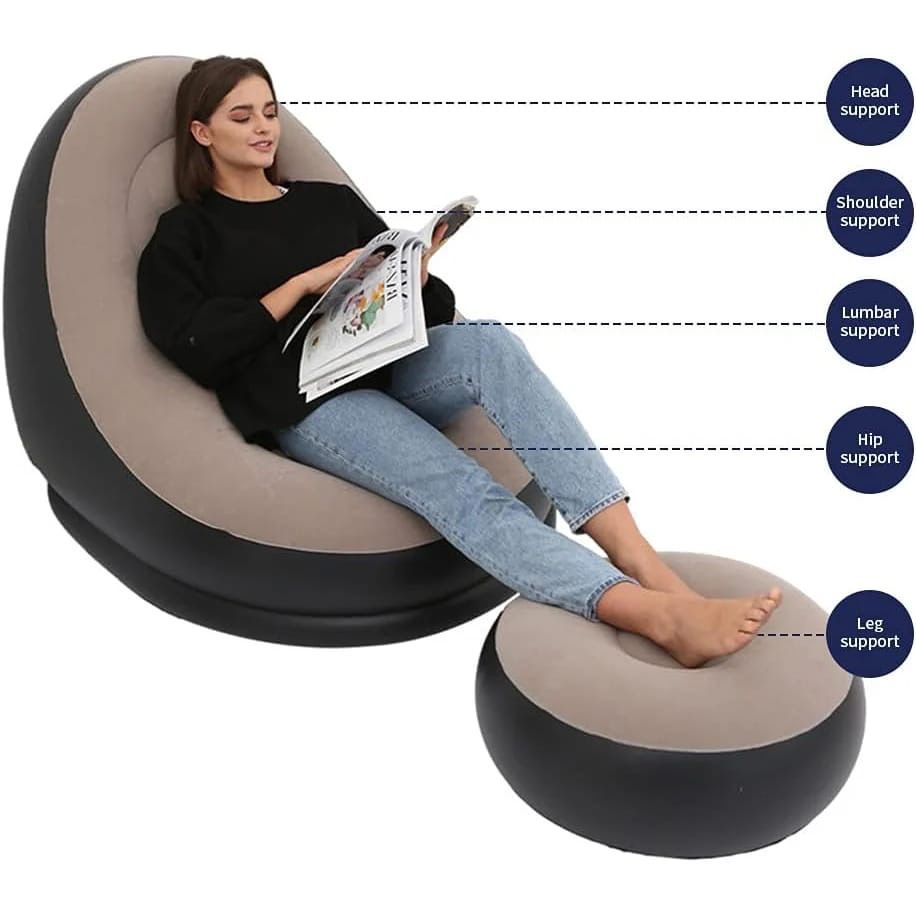 Inflatable Sofa Single Lounge Lazy Chair with Ottoman Premium Air Pump Recliner Comfortable and Space Saving Home Furniture for Relaxation & Reading