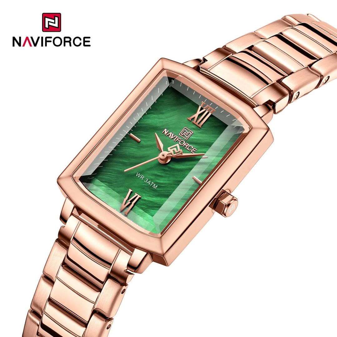 NAVIFORCE Women's Fashion Square Watches Gold Stainless Steel Strap Luxury Ladies Quartz Wristwatches Qualities Female Clock