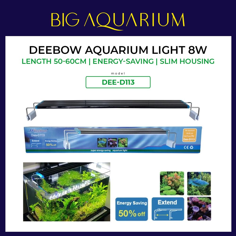 Deebow D-113 Aquarium 8W Light - Energy Saving / Super Slim Housing / Cool Operation *Fits 50-60cm Aquarium