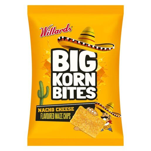 Willards Big Korn Bites Nacho Cheese Flavoured Maize Chips 120g