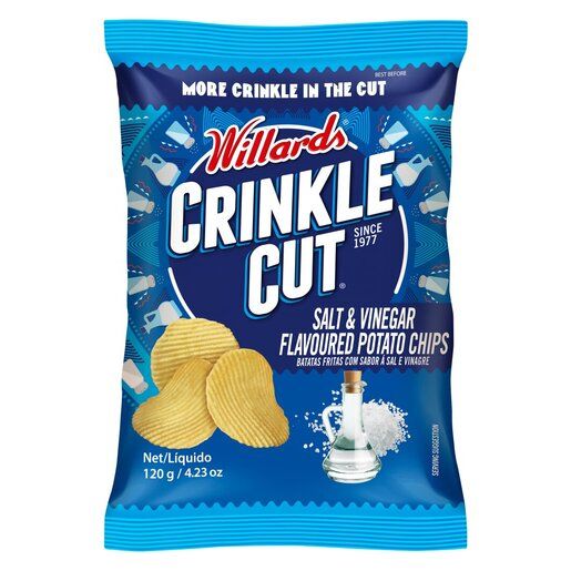 Willards Crinkle Cut Salt & Vinegar Chips 120g