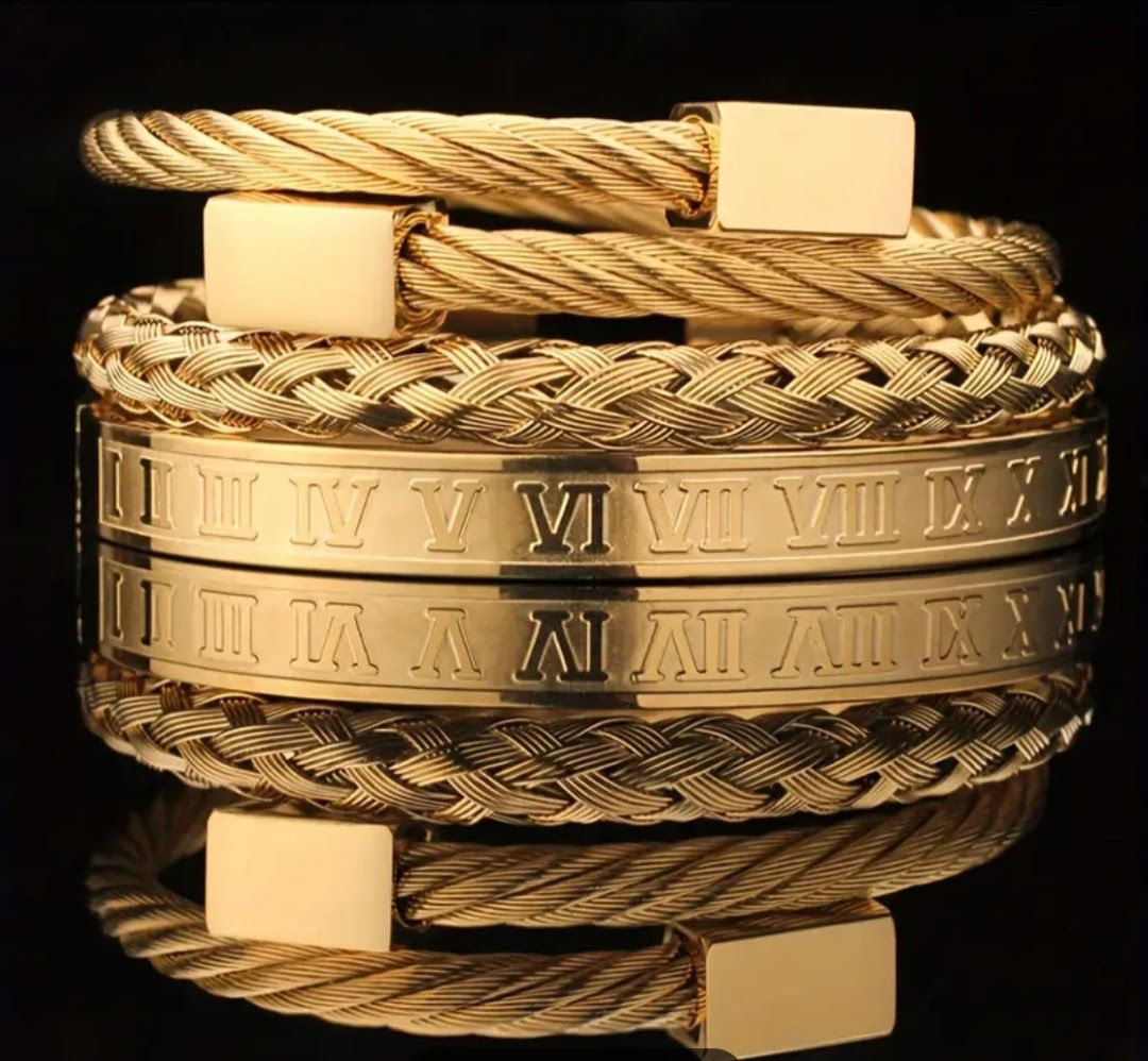 Stainless Steel Roman Numeral Bracelet Set 